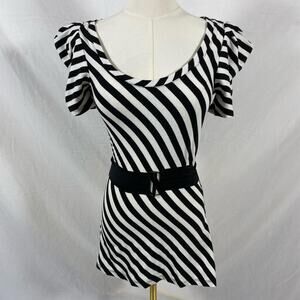 Almost famous black white striped top with belt size small y2k preppy indie